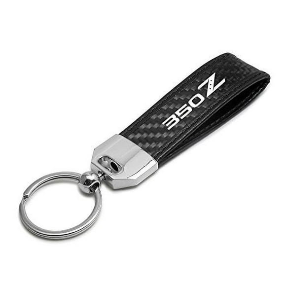 Nissan 350Z Real Carbon Fiber Leather Strap Key Chain with Black stitching