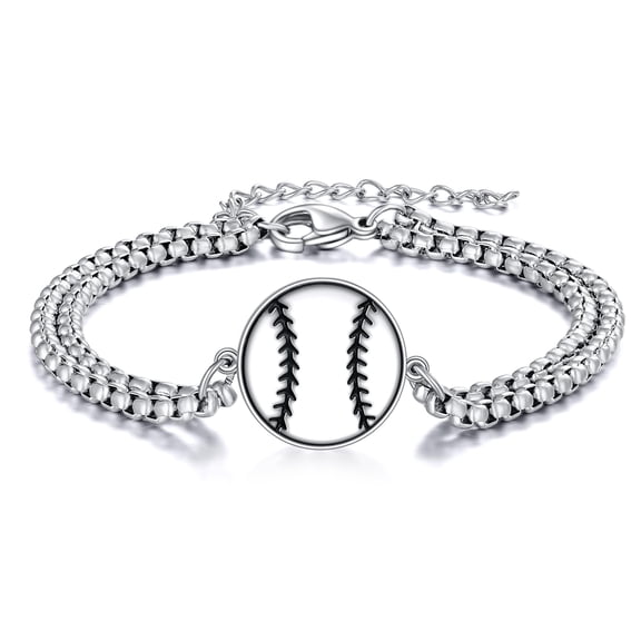 MYSTICPOEM Baseball Bracelet Sterling Silver Never Give Up Pendant Cross Jewelry Softball Sport Lover Gifts for Women Men Baseball Player