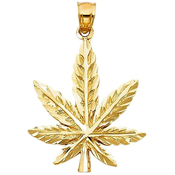14k Yellow Gold Marijuana Leaf Pendant 27mm x 24mm