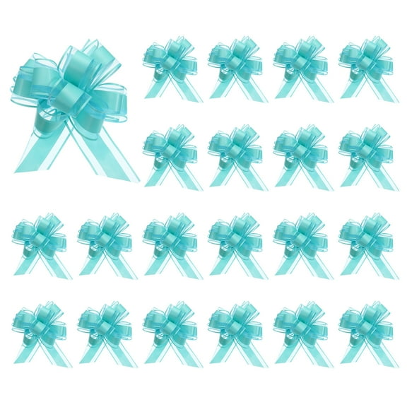 Uxcell 20pcs Pull Bows 6.3 Inches Wide Organza Ribbon Bow for Gift Wrapping Birthday Baskets Decoration Aquatic Blue