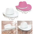thumbnail image 2 of Cowgirl Hat with Shimmering Tassel for Bachelorette Party Ultra-flashing Rhinestones Western Cowgirl Hat for Bride White, 2 of 4