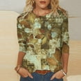 thumbnail image 2 of HVOBTTY T-shirt Sportif à Manches 3/4 pour Femmes, T-shirt Imprimé Mode pour Femmes Blouse Manches 3/4 Col Rond Décontracté Kaki, P, 2 of 5