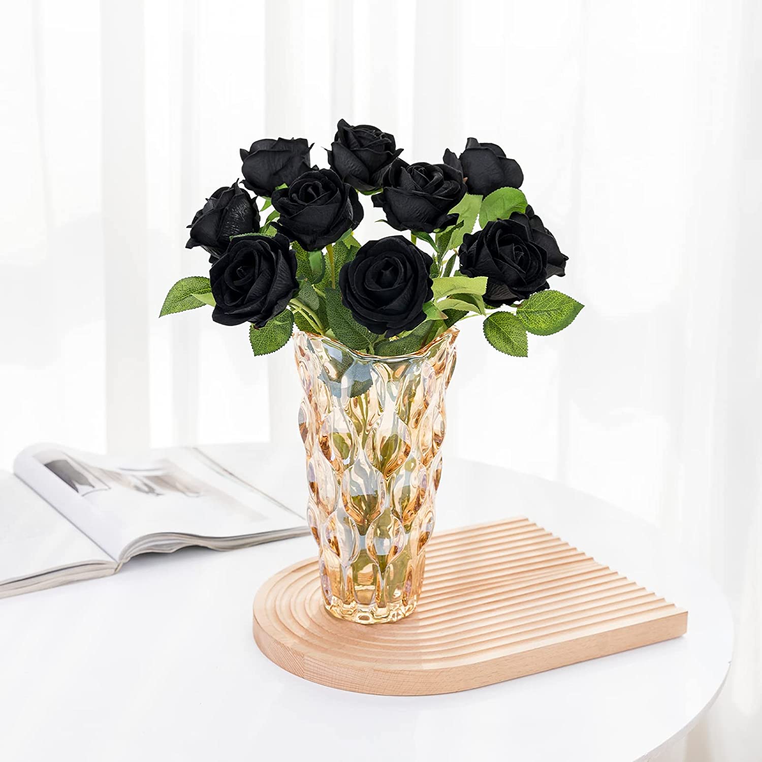 12PCS Artificial Roses Silk Flowers Fake Roses Bouquet Long Stem for Home Wedding Decoration Party (Wine)