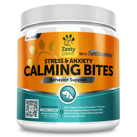 Zesty Paws Stress & Anxiety Calming Bites Supplement with Hemp for Dogs, Turkey Flavor, 90 Soft