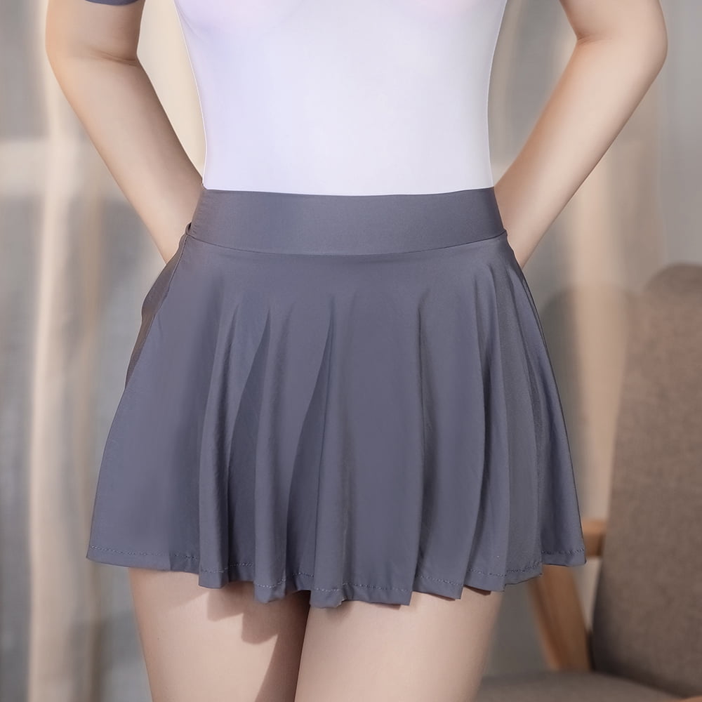 Sexy Schoolgirl Upskirt - YIWEI Women Sheer See Through Short Pleated Skirt Lingerie Mini Dress Shiny  Nightdress Gray - Walmart.com