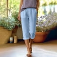 thumbnail image 4 of cocolona Womens Summer Casual Linen Capri Pants Solid Color Elastic Waist Button Leg Cropped Pants with Pocket, 4 of 5