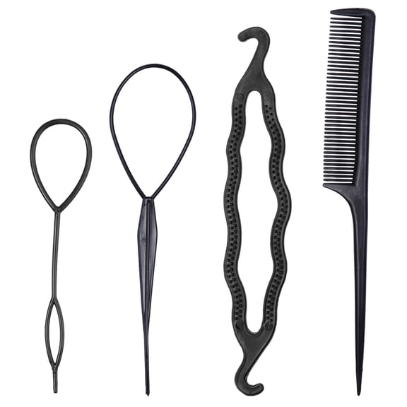 Raindrops 4Pcs Braid Ponytail Maker Black Lightweight Hair Design Tool for Easy Hairstyle Creation