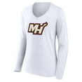 thumbnail image 2 of Women's White Miami Heat Alternate Logo V-Neck Long Sleeve T-Shirt, 2 of 3
