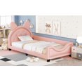 thumbnail image 3 of Twin Size PU Leather Upholstered Daybed with Carton Ears Shaped Headboard, Solid Wood Sofa Bed with Tufted and Nailed Decoration for Office Living Room Bedroom, Pink, 3 of 7