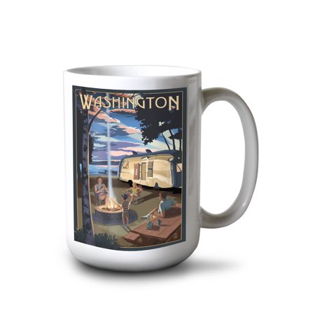 

15 fl oz Ceramic Mug Washington Retro Camper and Lake Dishwasher & Microwave Safe