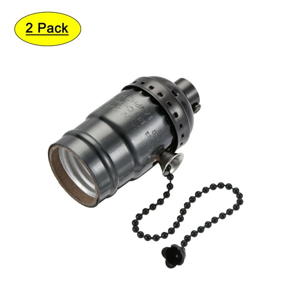 Uxcell 1/8IP Thread Screw Pull Switch Bulb Holder E26 E27 Lamp Socket Black 2 Pack