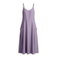 thumbnail image 6 of Maqroz Summer Dresses for Women Solid Color Adjustable Spaghetti Strap Cami Dress with Pockets Breathable Cotton Linen Sundresses Beach Vacation Travel Outdoor Outfits Purple M, 6 of 7