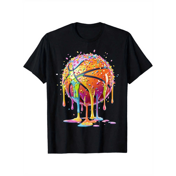 Boys T-Shirt Colorful Melting Basketball With Sprinkles 100% Cotton Short Sleeve Tees Gift For Kids