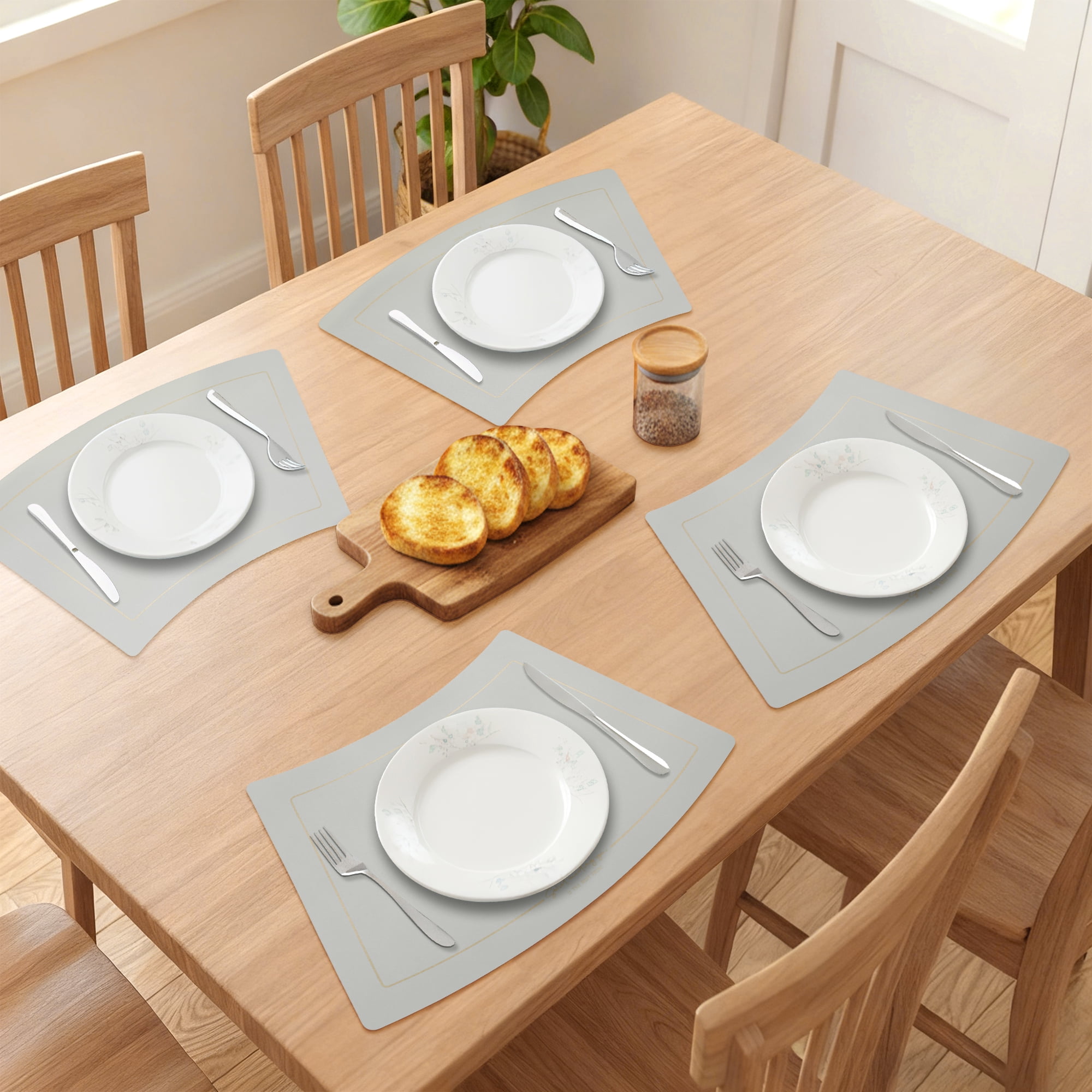 Unique Bargains 6Pcs Faux Leather Heat Resistant Placemats Gray 20.1x11.8inch