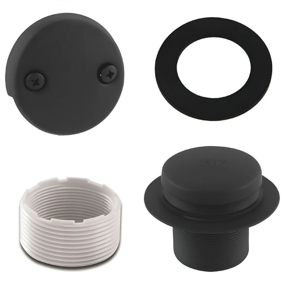 HIBIBUD Black Tub Drain Kit with Overflow, Tip-Toe Bath and Two-Hole Overflow Cover Plate, Universal Fit
