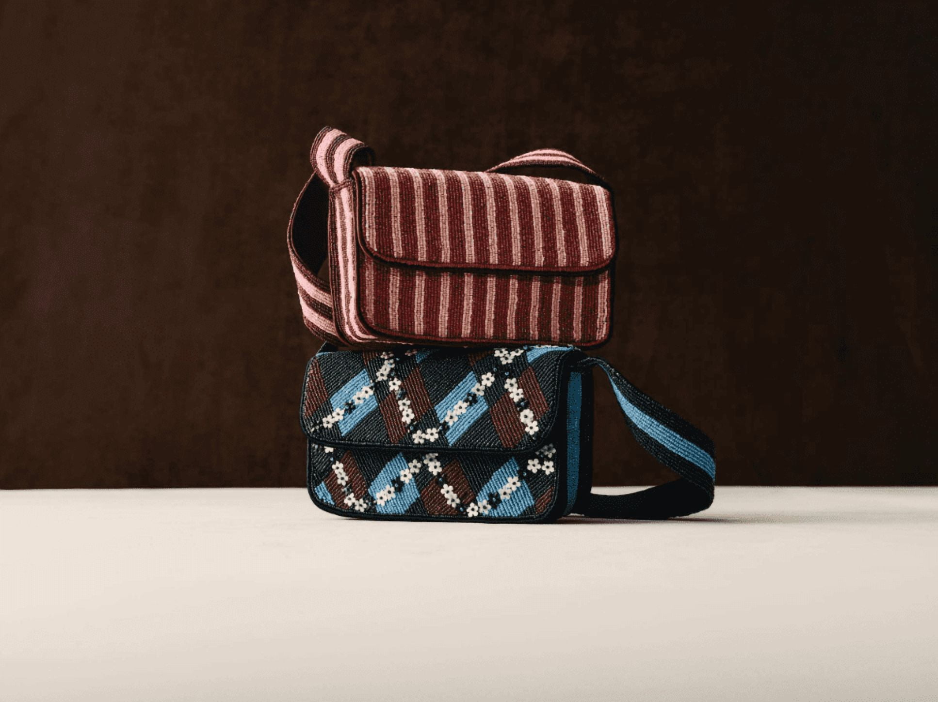 Free Assembly Women's Beaded Argyle Flap Shoulder Bag, Blue