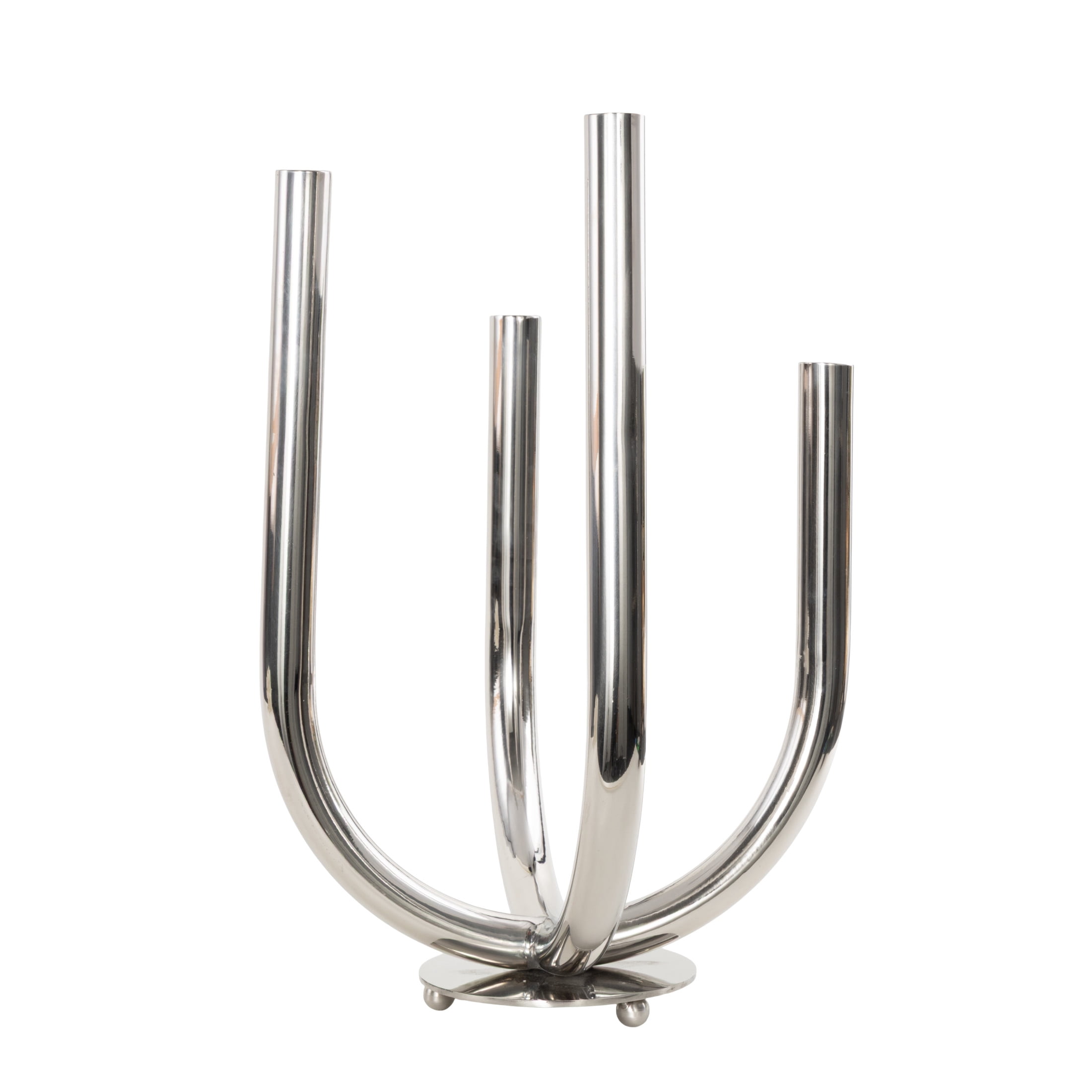 DecMode 4 Holder Silver Stainless Steel Metal Abstract U-Shaped Candelabra