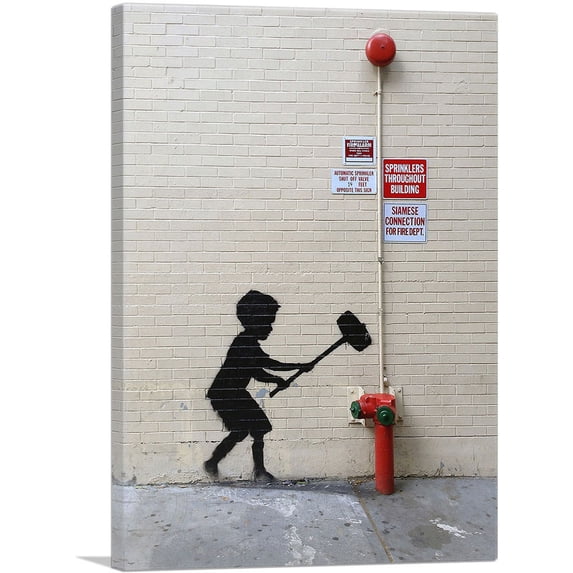 ARTCANVAS Hammer Boy Canvas Art Print by Banksy - Size: 12" x 8" (0.75" Deep)
