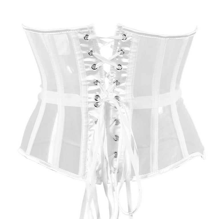 AWZXDE Longline Mesh Corset with Breathable Waist Cincher Lace-Up