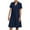 Dark Blue, variant on Womens Cotton Linen V Neck Dresses Solid Short Sleeve Lapel Collar Knee Length Dresses Dressy Casual Loose Mini Dresses Flowy Summer Work Dresses Plus Size Black L