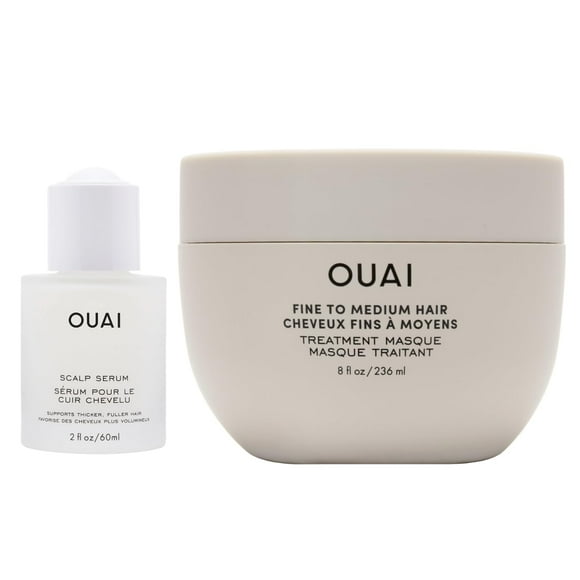 OUAI Fine to Medium Hair Treatment Bundle - Includes Scalp Serum and Masque for Moisturized, Healthy Hair and Scalp (2 Count, 2 Oz/ 8 Oz)