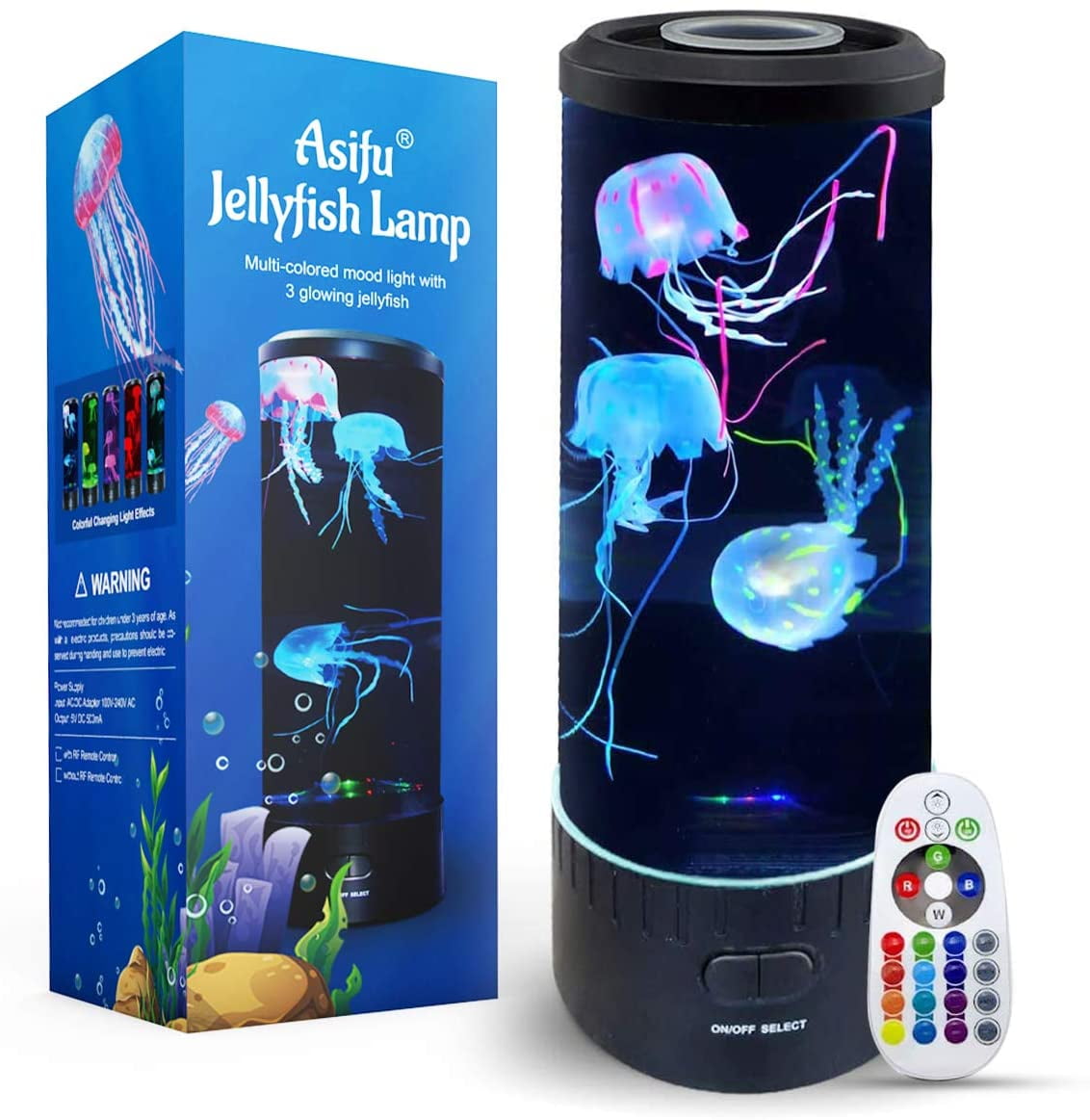 Asifu Large LED Jellyfish Lamp, with 3 Life-like Swimming Jellyfish, 20 ...