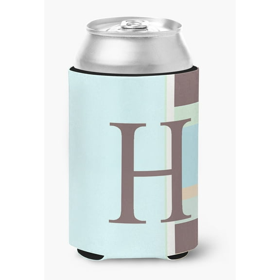 Letter H Initial Monogram - Blue Stripes Can or Bottle Beverage Insulator Hugger