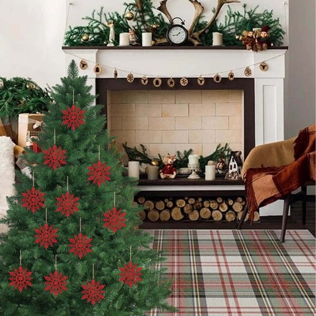 Fiudx Adornos Navideños de Copos de Nieve, Exquisita Decoración de Plástico Hueco de 10 Cm, con Un Efecto de Polvo Único, Paquete de 12 Adornos para Árbol de Navidad, Ideal para Celebraciones de Temp