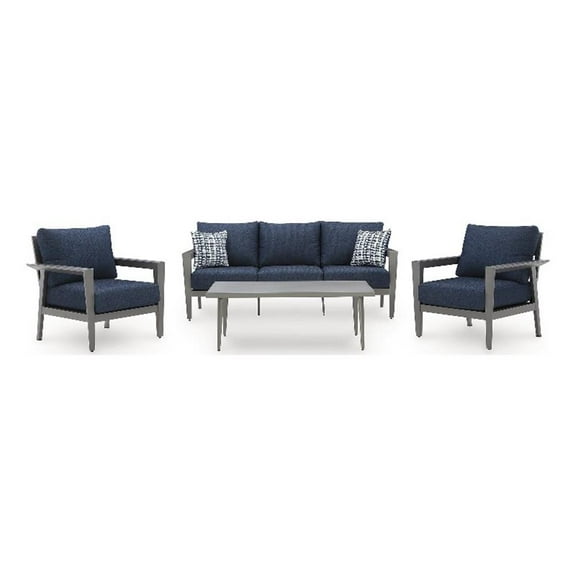 Signature Design by Ashley Gali Blue Outdoor Sofa/Chairs/Table Set - Set of 4