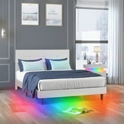 Mjkone Full Size Platform Bed Frame, Bed Frame with Smart LED Strip Light, RGB LED Light Controlled by Alexa or APP,Easy Assemble/No Box Spring Needed/No Mattress (Full, White)
