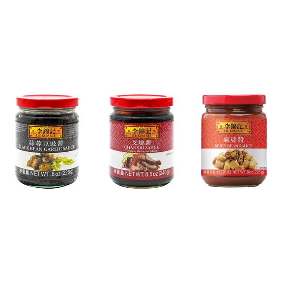 NineChef Brand Spoon Plus 3 Pack Lee Kum Kee Cooking Sauce, 3 Flavors(Black Bean Garlic Sauce,Char Siu Sauce,Spicy Bean Sauce)