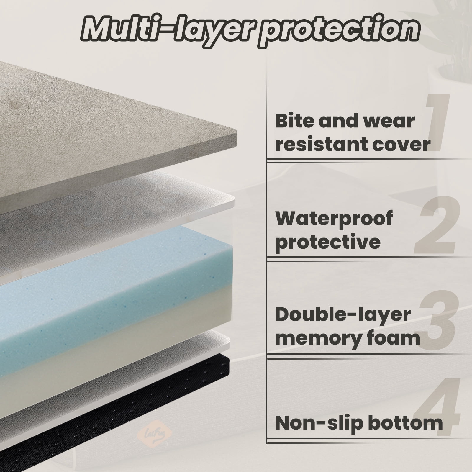 Laifug Extra Large Dog Bed with Orthopedic Memory Foam, Dog Pillow, Waterproof Liner & Washable Cover