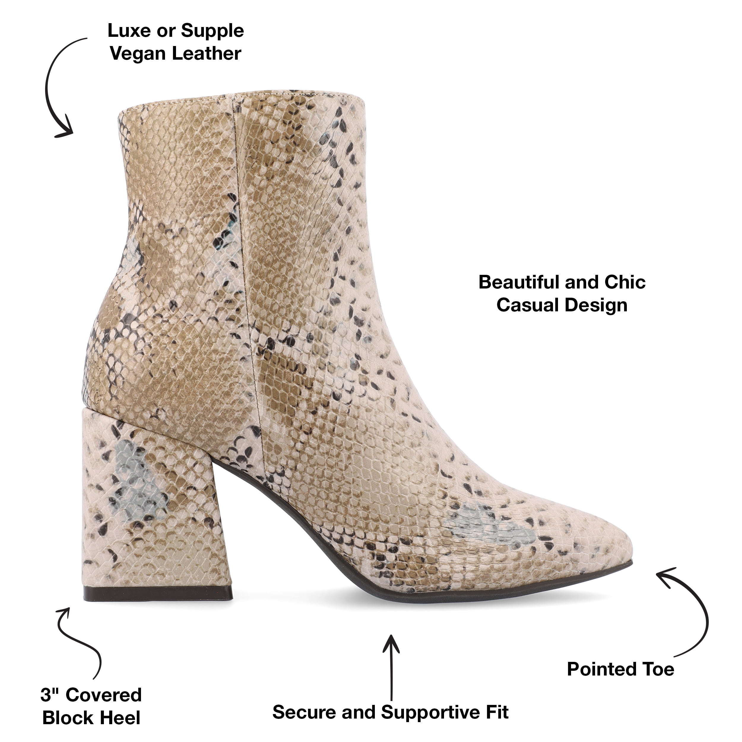 Journee Womens Sorren Covered Block Heel Pointed Toe Booties
