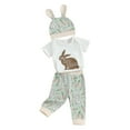 thumbnail image 2 of Gupgi 3Pcs Baby Boy Easter Outfits 0-18M Short Sleeve Bunny Romper + Pants + Rabbit Ears Hat, 2 of 9