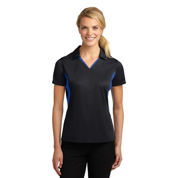Sport-Tek LST655 Ladies Side Blocked Micropique Sport-Wick Polo Shirt , Black/White, XXL, Womens Polo Shirts