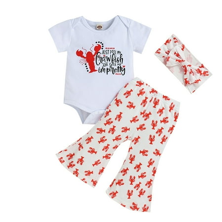 

Fimkaul Girls Outfits Set Boys Bell Bottom Letter Short Sleeve Romper Tops Flared Pants Summer Clothes Set Baby Clothes White