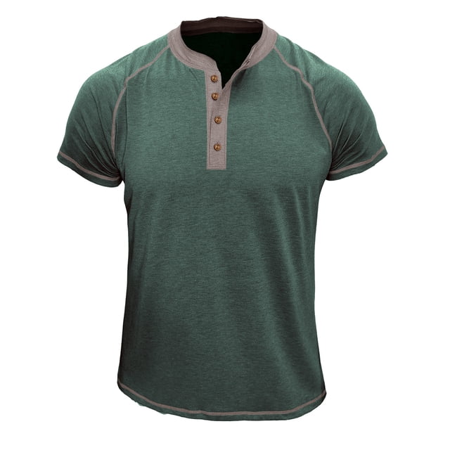 Penkiiy T-Shirt à Manches Courtes pour Hommes, Mode Décontractée, Col Rond, Boutons, 2TG Vert