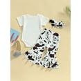 thumbnail image 4 of Bagilaanoe 3pcs Newborn Baby Girl Long Pants Set Letters Print Short Sleeve Romper Tops + Flare Trousers + Headband 3M 6M 12M 18M Infant Casual Outfits, 4 of 8