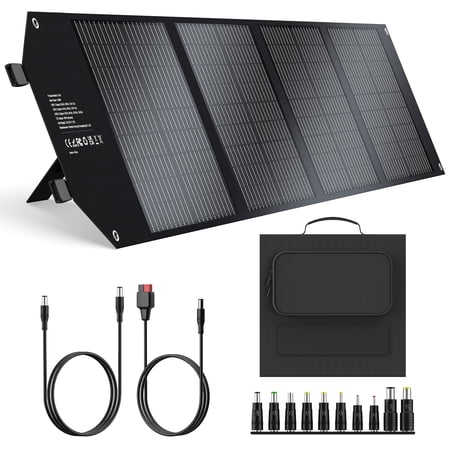 Qunler 100W Foldable Solar Panel with Kickstand for Portable Power Station,Portable Solar Charger for Camping,RV,Off-Grid ,Black
