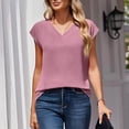 thumbnail image 4 of Cap Sleeve Tops for Women Cute Summer V Neck T Shirts Tunic Basic Casual Loose Fitting Tops Dressy Teacher Shirts Pink L, 4 of 5