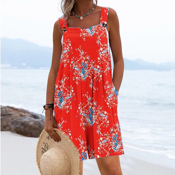 Voncos Womens Pants Clearance- Fashion Casual Prinded Shoulder Button Suspender Jumpsuits Wide Pocket Leg Pant Light Blue XL