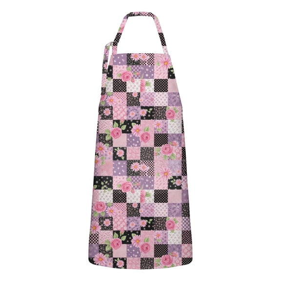 Pioneer Flower Floral Print Pattern Apron for Women and Men, Cotton Linen Waterproof with Pockets, Adjustable, 33x27 Inch for Kitchen, Gardening, BBQ, Salon