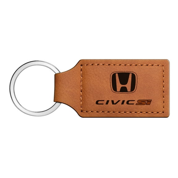 iPick Image for Honda Civic Si Rectangular Brown Leather Key Chain, Official Licensed
