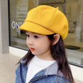 thumbnail image 4 of Skymirror Children Beret Short Brim Vintage Solid Color Newsboy Cap Warm Autumn Winter Cap Girls Octagonal Cap Daily Outdoor Activities Headwear, 4 of 7