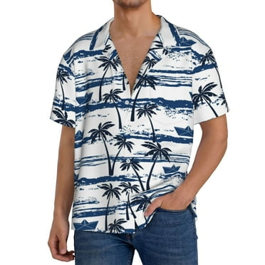 Balery Palm Tree Men's Casual Button Down Shirt Short Sleeve Textured Summer Cuban Beach Shirts-4X-Large