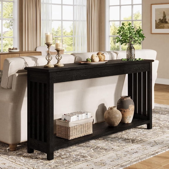 Tribesigns 63 inch Solid Wood Console Table with 2-Tier Shelf, Entryway Table for Behind Couch, Hallway, Living Room