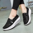 thumbnail image 4 of XUNKUSGA Shoes for Women Fashion Sequin Mesh Slip On Womens Wedge Shoes Comfortable Breathable Non-Slip Walking Shoes Women For Spring and Summer,Black,6.5, 4 of 9
