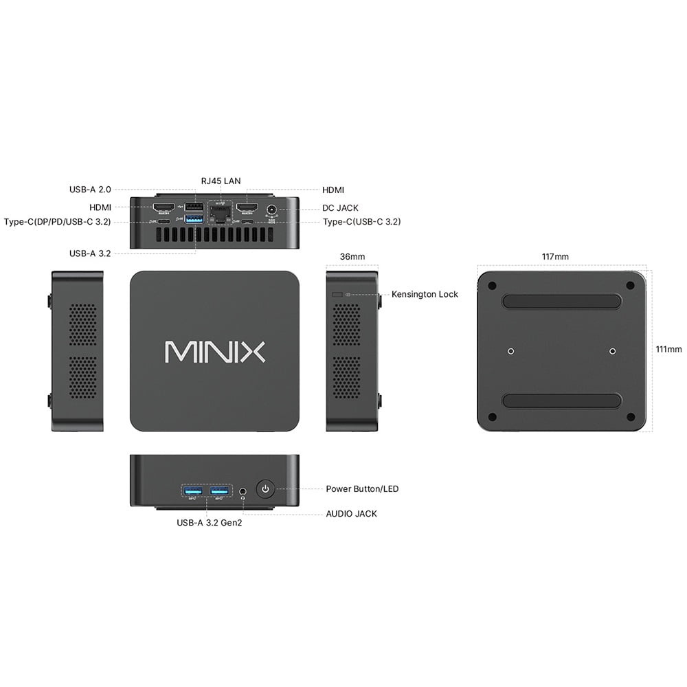 Mini PC – 16GB DDR5 RAM, 512GB SSD, US/UK/EU Plug, 8-Core Intel® Core™ i3 Processor, 4K@60Hz Triple Display MINIX NUC355