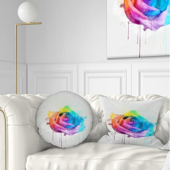 Designart Multicolor Watercolor Rose Flower - Floral Throw Pillow - 12x20