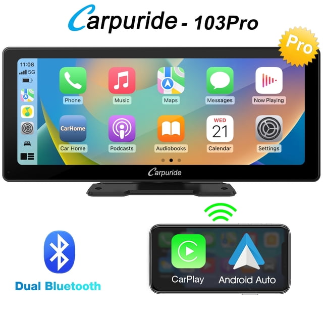 Carpuride Inalámbrico BT Trans para Juegos de Autos y Estéreo de Auto Portátil, Pantalla Inteligente de 11,3" W103Pro